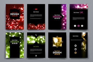 Set of brochure, poster design templates in neon molecule
