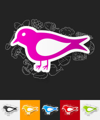 bird paper sticker with hand drawn elements