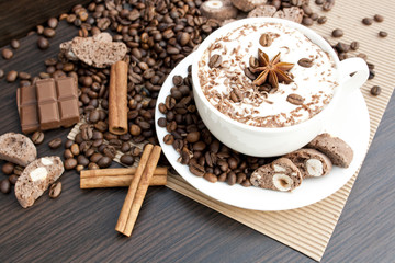 cup of coffee and coffee beans