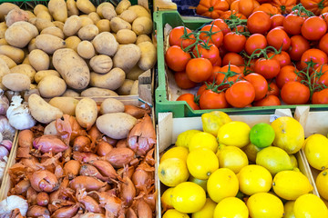 Potatoes, tomatoes and more for sale at the market