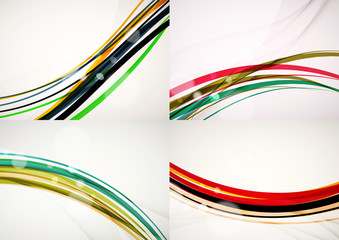 Fototapeta premium Set of abstract backgrounds. Curve wave lines with light and