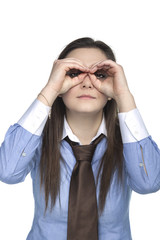 binoculars with hands