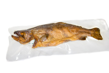 rainbow trout in package on white