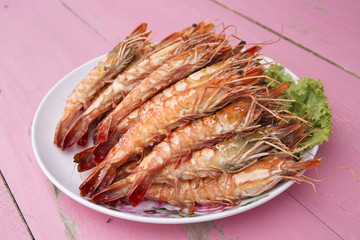 Grilled shrimps on the plate