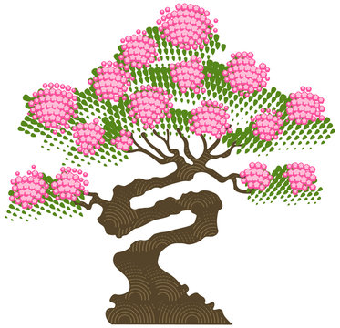 Blossoming Bonsai tree, vector illustration.
