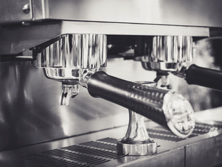 Coffee machine making espresso Cafe restaurant Black and white