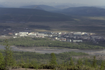 Fototapeta na wymiar Russia, Magadan region. Village Susman. Top view.