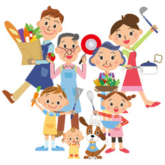 調理を楽しむ三世代家族