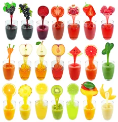 Papier Peint photo Jus collage of fruit and vegetable juice isolated on white