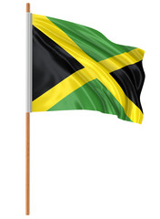 3D Jamaican flag with fabric surface texture. White background.