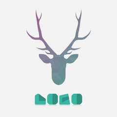Polygonal hipster logo with head of deer in mint color with gradient