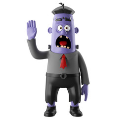 3D Halloween party cartoon isolated icon frankenstein, funny scary man character, zombie figure