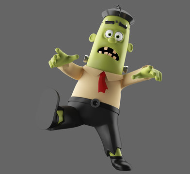 3D Halloween party cartoon isolated icon frankenstein, funny scary man character, zombie figure