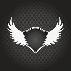 stylish black shield with wings on a black background