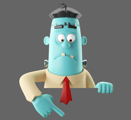 3D Halloween party cartoon icon frankenstein, funny scary man character, zombie figure