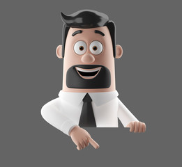 3D funny cartoon character illustration office man in suit isolated