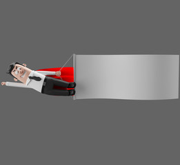 3D funny cartoon character illustration office man in suit isolated, red cape 