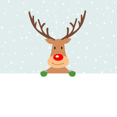 Cute Christmas reindeer holding a blank banner © mrhighsky