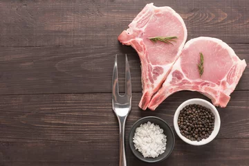 Crédence de cuisine en verre imprimé Viande Raw roast meat and meat fork on wooden background