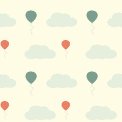 vintage balloons in the sky with clouds seamless vector pattern background illustration