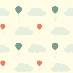 vintage balloons in the sky with clouds seamless vector pattern background illustration