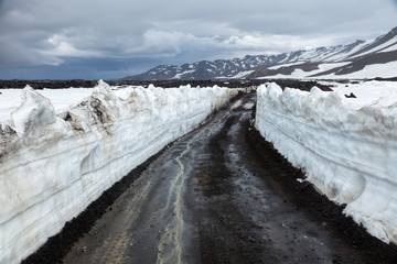 Snowy road in Iceland