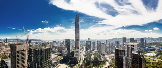 panorama view of skyscrapers in a modern city