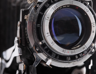 Vintage photo camera lens closeup