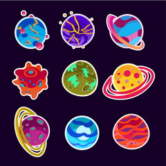 Fantasy Cartoon Planets Set