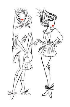 Sketch of two fashion models