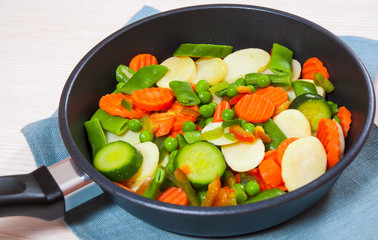 Mixed vegetables in a frying pan