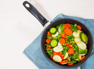 Mixed vegetables in a frying pan