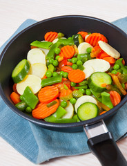 Mixed vegetables in a frying pan