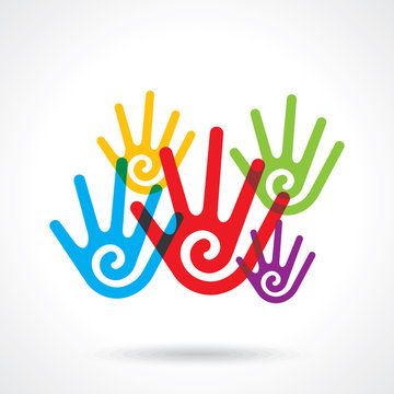 Teamwork symbol. Multicolored hands