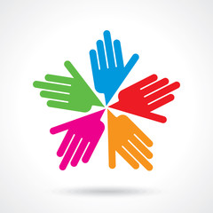 Teamwork symbol. Multicolored hands