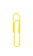 Obraz premium Yellow paper clip isolated on white background