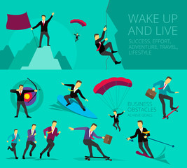 Vector illustration show Businessman successful life adventure