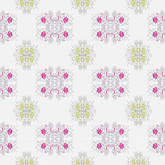 Vegetable pattern with the image of flowers pink and lime flowers on a light-gray background /Vegetable pattern with the image of flowers pink and lime flowers on a light-gray background.