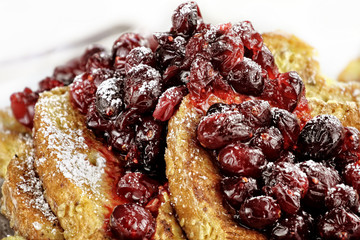 Macro of Cranberry Sauce over French Toast