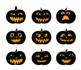 Set of black silhouette pumpkins with eyeball