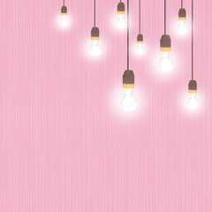 Pretty pink light bulbs, frosted glass, over textured background. Fifties retro style.