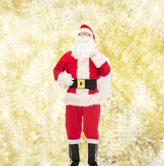 man in costume of santa claus with bag