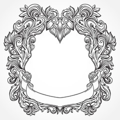 Antique and baroque cartouche ornaments frame. Vintage architectural details design element in sketch style. Retro hand drawn vector illustration