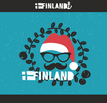 Cool emblem of Finland with hand drawn image in vintage style.
