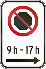 No Stopping In Specified Times Sign in Canada
