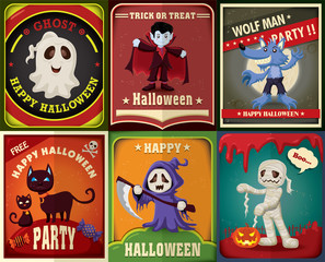 Fototapeta na wymiar Vintage Halloween poster design set