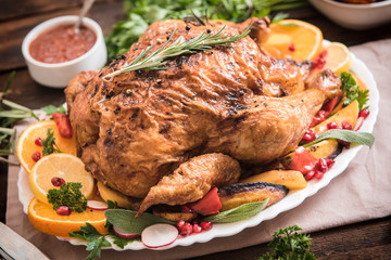 Roasted turkey and vegetables