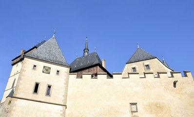 Fototapeta na wymiar Exterior of Karlstejn castle and blue sky