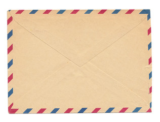 Vintage envelope, blank, closed, old yellowed paper with par avion color marks