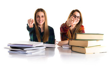 Students pointing to the front